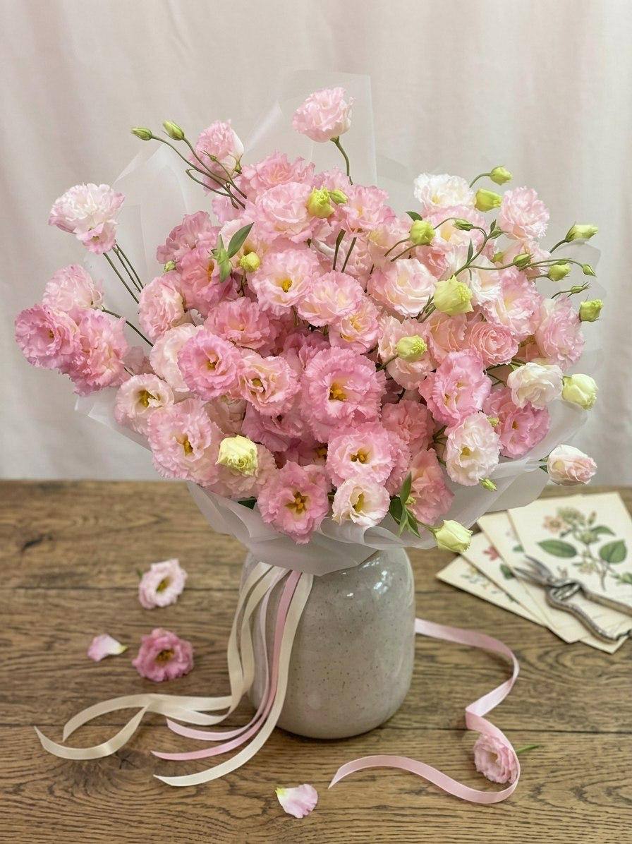 Моно-букет из розовых эустом
